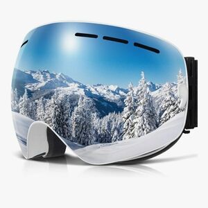 🆕️Adult Ski Goggles with White Frame and Silver Reflective Lens